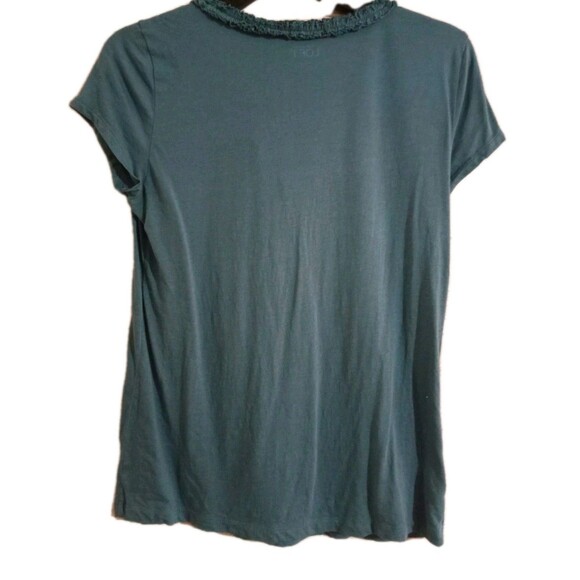 Ann Taylor Loft Shirt Womens Small Blue Ruffle Collar Cap Sleeve Top Tee - Picture 3 of 3